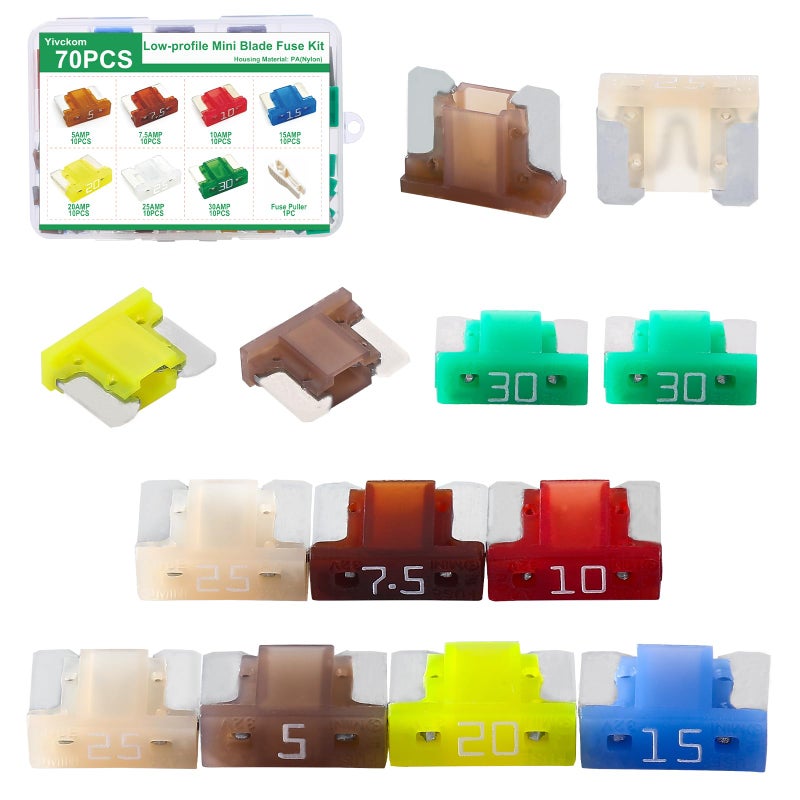 70PCS Car Automotive Fuses Car Fuses Assortment Kit LowProfile Mini Auto Blade Fuses for Car SUV Truck CamperRV Accessories 5A75A10A15A20A25A30A Amp